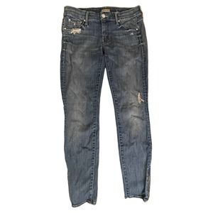 Mother Denim The Looker Crop Zip Graffiti Girl Size 26 Womens Blue Jeans